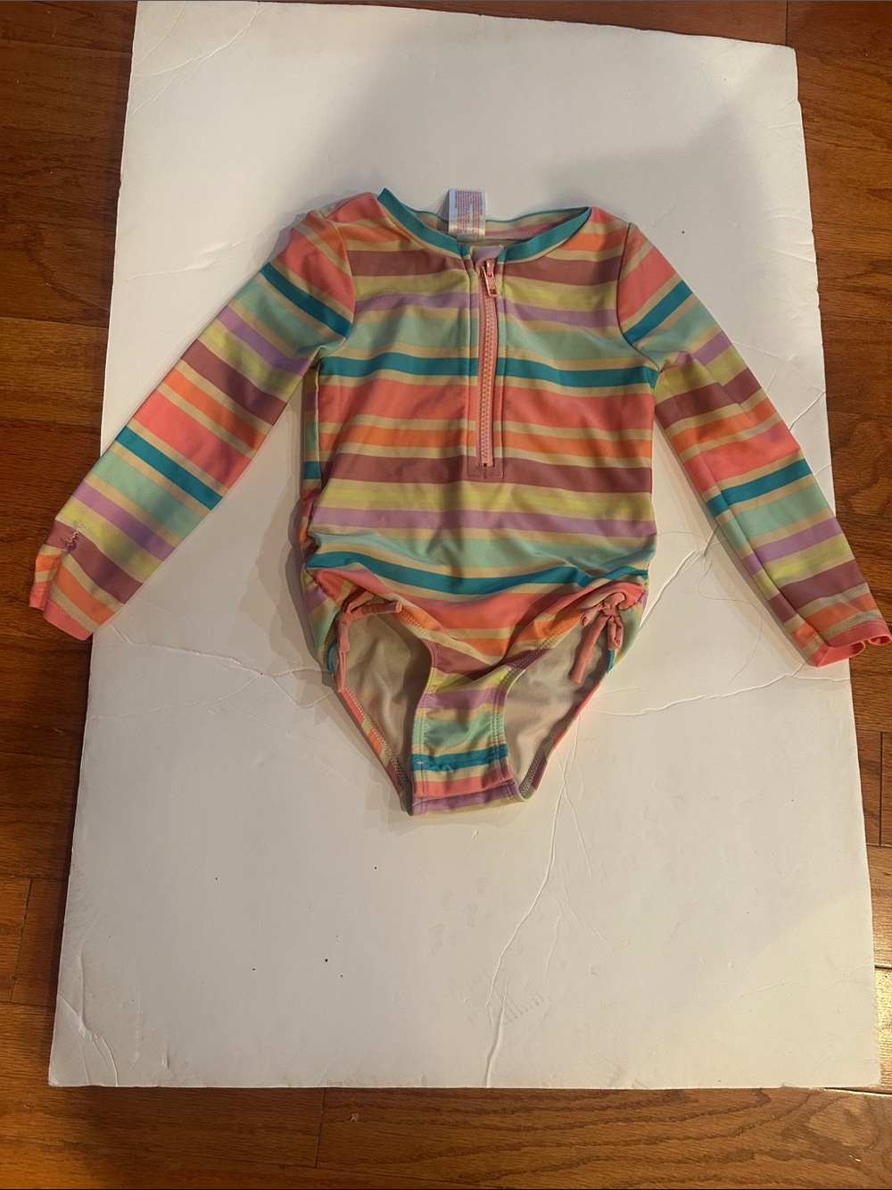 Girls Long Sleeve Striped Rash Guard One-Piece Swimsuit - Multicolor - Picture 1 of 4